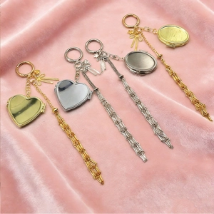 Portachiavi Metallo Cuore Stella Ciondolo Borsa Medaglione Foto Specchio Porta Rossetto Rete Nappine Fiocco Regalo