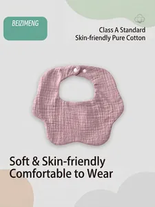 Soft light pink cotton baby bib with petal shape and absorbent gauze texture