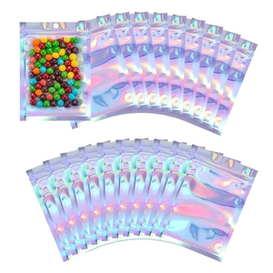Holografische Wiederverschließbare Beutel Laser Silber Reißverschlussbeutel Mit Aufhängeloch Für Schmuck Kosmetik Kleine Gegenstände Regenbogen Reflektierend