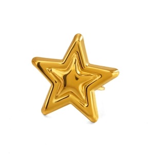 Minimalist double-layered gold pentagram star ring in polished stainless steel
