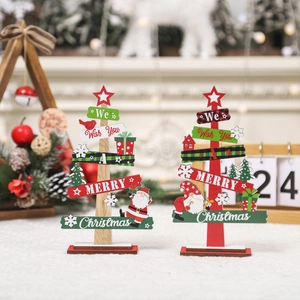 Mini Wooden Christmas Tree Desktop Ornament Festive Holiday Decoration Tabletop Santa Gnome Design Rustic Home Decor