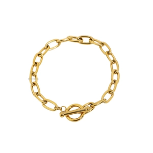 Classic golden stainless steel paperclip chain bracelet with a toggle clasp closure