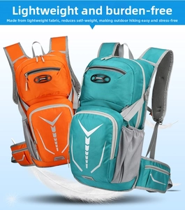 Detail view of lightweight cycling backpacks in orange and cyan with breathable mesh