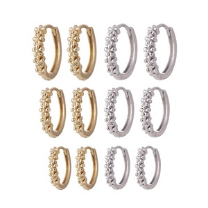 Polished plum blossom hoop earrings in gold and silver colors with three size variations