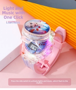 Close-up of pink Elsa watch with LCD display and colorful LED light-up spinning cover