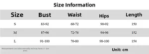 Size chart for winter backless mesh bandage dress with bust waist and hip measurements