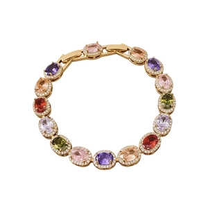 Vintage 18K gold plated oval multi-color gemstone bracelet with white zircon pavé
