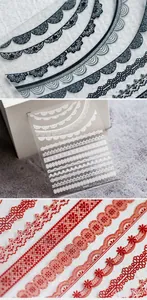 Detailed lace nail art stickers KX018 with black white and red patterns on clear film