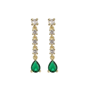 Élégantes boucles d'oreilles dorées avec cristaux blancs et pierres vertes en goutte