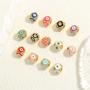 Evil Eye Spacer Beads Copper Gold Plated Enamel Cubic Zirconia For DIY Bracelet Necklace Jewelry Making Boho Style Women