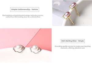 Detail showing S925 sterling silver cloud earrings with freshwater pearls and polished finish