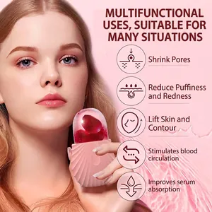 Pink shell texture facial ice roller with rose insert for skin lifting and depuffing