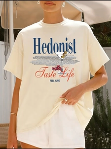 Γυναικείο T-Shirt Με Γραφικά Hedonist Καθαρό Βαμβάκι Vintage Εκτύπωση Γραμμάτων Κοντομάνικο Oversize Casual Καλοκαιρινό Τοπ