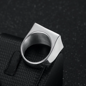 Polished silver titanium steel square ring with a brushed interior for men