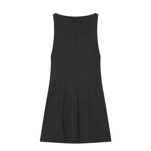 Vestido corto negro sin mangas para mujer con cremallera trasera y silueta línea A chic