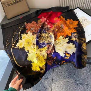 Floral satin silk shawl with colorful tree and butterfly prints for spring and summer beach