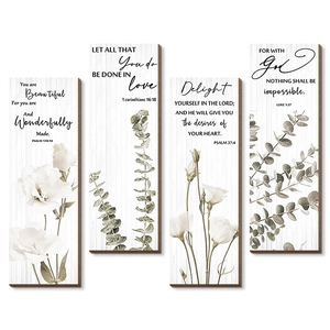 Lot de quatre décorations murales en bois minimalistes avec fleurs et versets inspirants