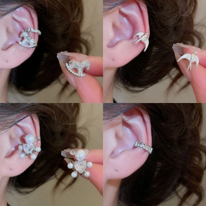 Rocking Horse Bird Heart Zircon Faux Artificial Pearl Ear Cuff Non Pierced Copper Jewelry Elegant Accessories For Women