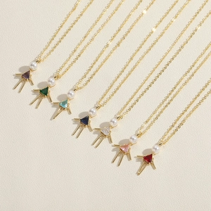 Cartoon girl pendant necklace with colorful zircon and pearl on golden chain
