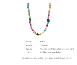Détails du collier en perles de pierre naturelle et agate avec spécifications de taille