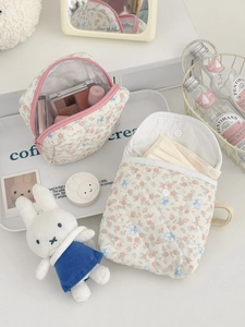 Lot de pochettes en coton à fleurs avec fermeture éclair pour maquillage et accessoires