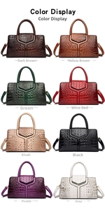 Grid view of 8 different colors for the crocodile embossed tote bag with top handle