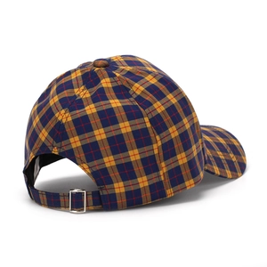 Classic yellow and blue plaid baseball cap with adjustable silver metal buckle