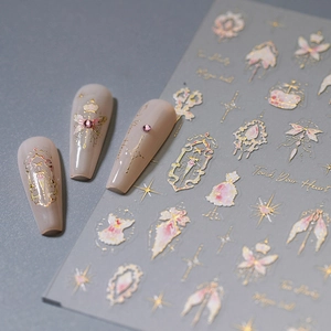 Gold Foil Nail Art Stickers 3D Relief Self Adhesive Retro Vintage Sweet Girl Design Crown Butterfly Star Heart Decals
