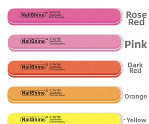 Washable 100/180 grit straight nail files in five vibrant colors for professional buffing