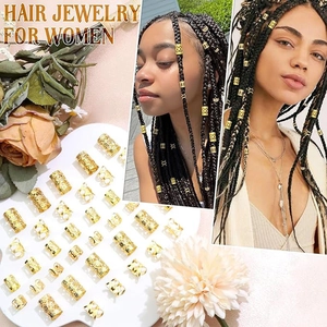 120PCS Gold hollow metal hair rings for braids and dreadlocks with flower decorations