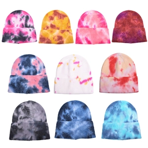 Colorful tie-dye knit beanies for winter in ten vibrant patterns and textures