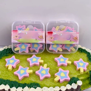 Star-shaped erasers set in pastel pink and blue with popsicle sticks in retail box