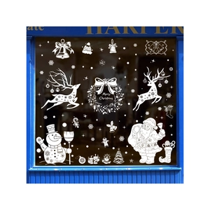 White Christmas window decals with Santa Claus reindeer and snowman for holiday decoration
