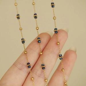 Set Gioielli in Acciaio al Titanio Stile Pittura a Olio Vintage Cielo Stellato Blu Perline Placcato Oro Collana Bracciale Donna