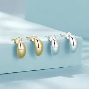 Polished S925 sterling silver teardrop stud earrings in gold and silver finishes