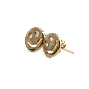 Minimalist copper gold-plated round smiley face stud earrings with a hollow design