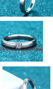 Detailed views of S925 silver ring featuring a 0.3ct princess cut moissanite diamond