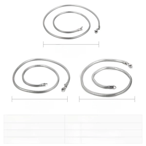 Detailed size comparison of three silver stainless steel round snake bone chain necklaces