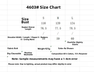 Detailed size chart for women's stripe tracksuit with cotton blend fabric specifications