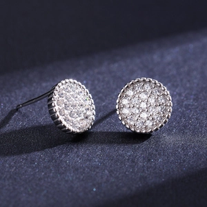 Sparkling S925 sterling silver round stud earrings with micro-pave cubic zirconia stones