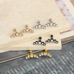 Five-stone curved stainless steel piercing studs with Czech crystals in four colors