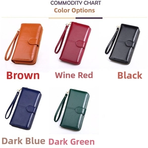 Multiple colors of women's long wallets with wristlet straps in high-quality oil wax leather