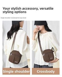 Brown nylon crossbody bag for women showing shoulder and crossbody styling options