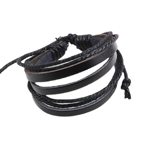 Handmade multi-layer braided leather bracelet with adjustable wave knot for men