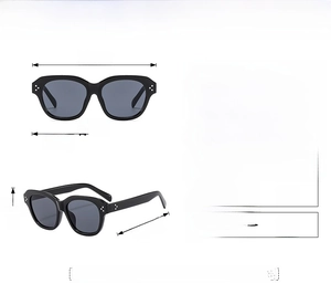 Detailed size chart for ZN3810 square sunglasses showing lens and frame dimensions