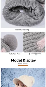 Detail of warm winter knit hat showing thick faux fur lining and soft heart patterns