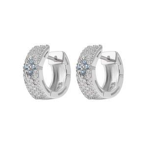 S925 sterling silver clover earrings featuring white and blue pavé zircon stones