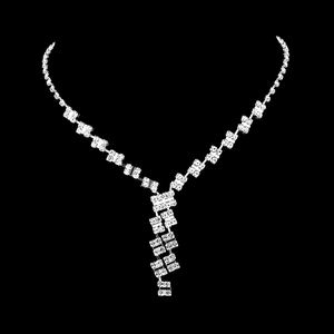Elegant silver rhinestone jewelry set with necklace and earrings for wedding dinner