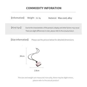 Size guide for wax cord alloy necklace showing 84cm chain length and 16.8g weight