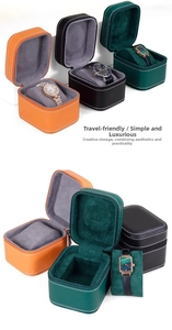 Detail view of colorful PU leather travel watch cases with soft lining and zippers
